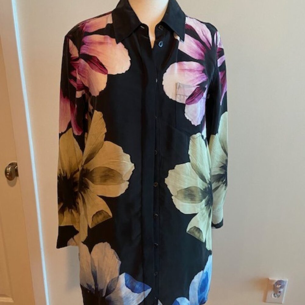 Elegant Equipment Femme 100% Silk Floral Tunic - Size XS/TP